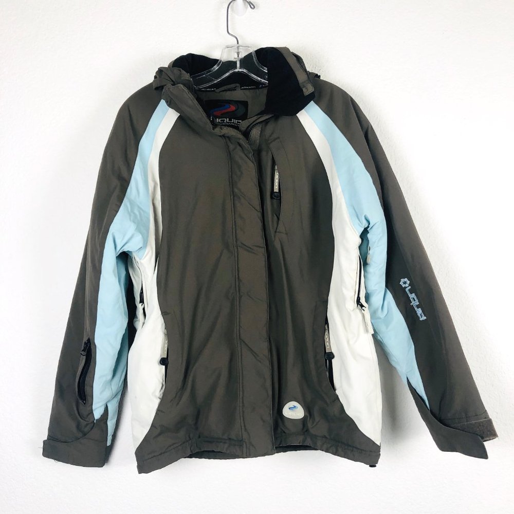 Men's Ski Jacket in Olive with Light Blue & White Accents